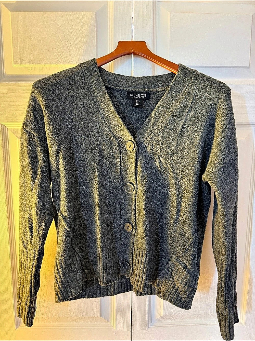 Rachel Zoe Button-Front Cardigan in Gray Large Like New